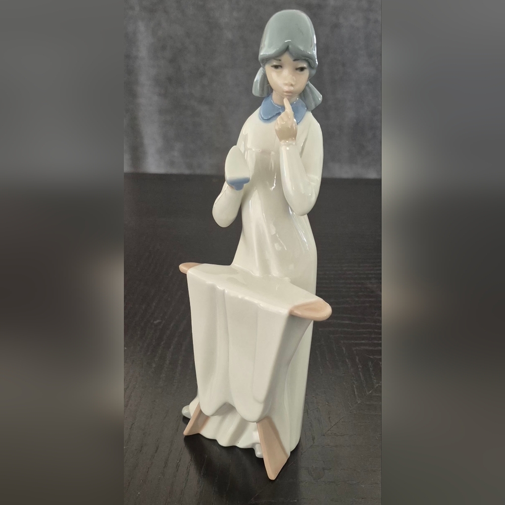 Porcelain Girl Figurine with Pale Blue Hair and Collar